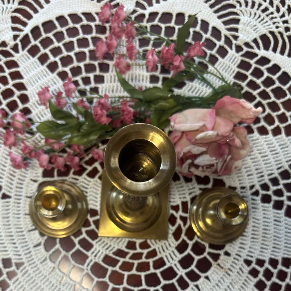 Brass Candle Holders Elegant Gold Vintage MCM Antique Boho Cottage Home Decor